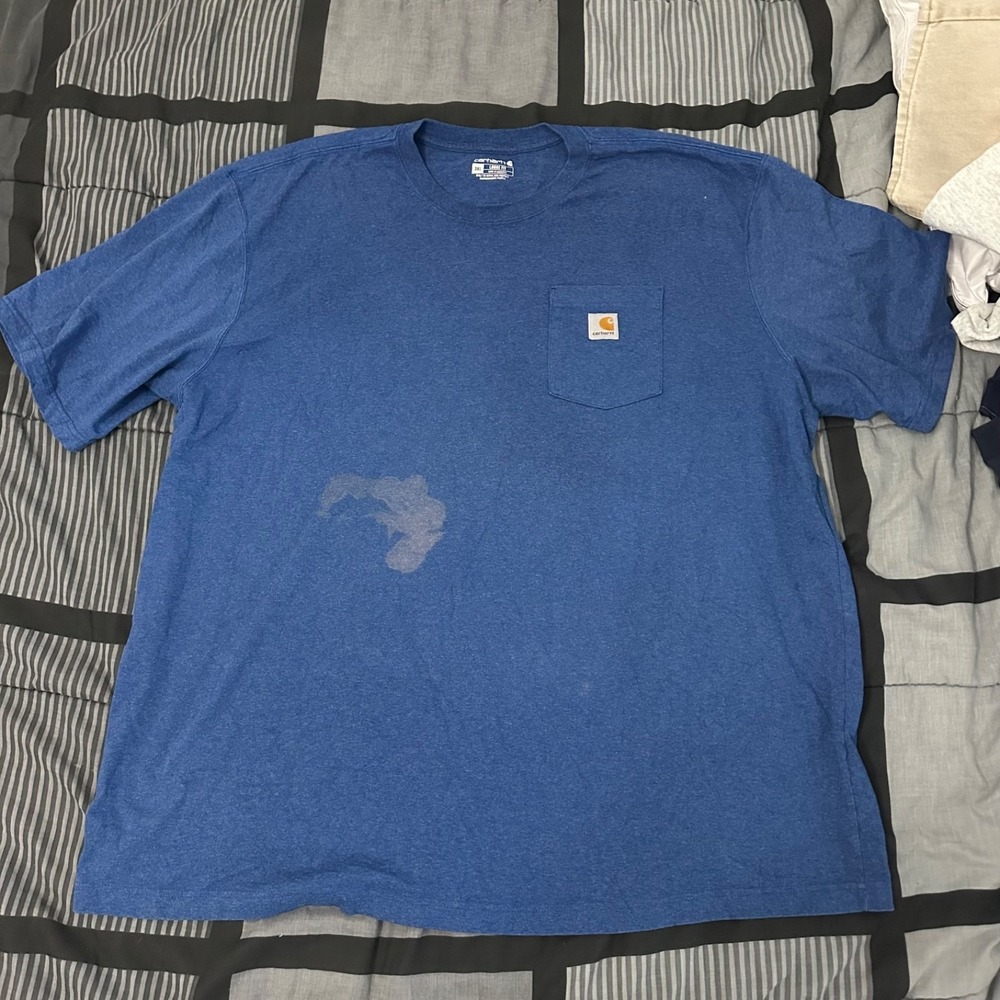 Carhartt Men's Loose Fit Blue Pocket Logo Tee Workwear Size 3XL